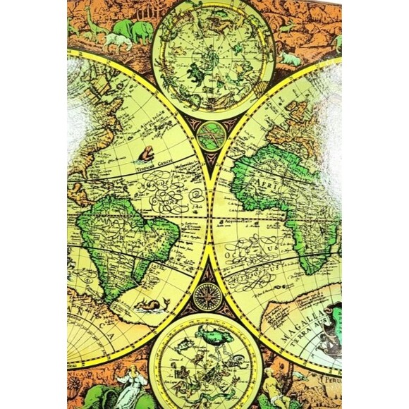 Vintage MCM Old World Map Fiberboard Set of Three Serving Trays Made in Japan - Picture 8 of 11